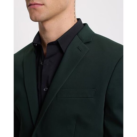 Express Men’s Extra Slim Dark Green Cotton-Blend Blazer Suit Jacket Size 44S - Picture 2 of 4
